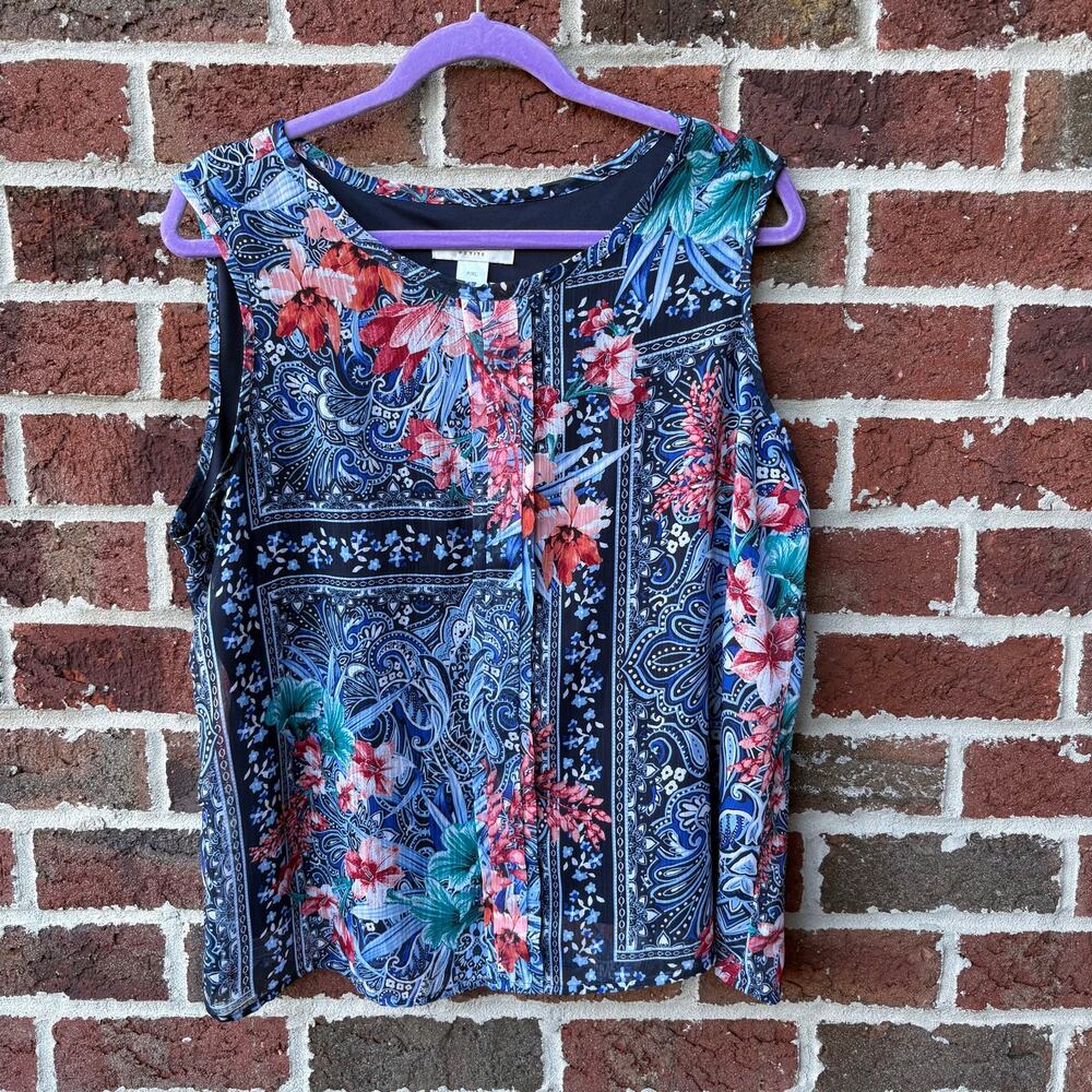 Christopher & Banks Petite Paisley Floral Sleeveless Blouse Size P/XL